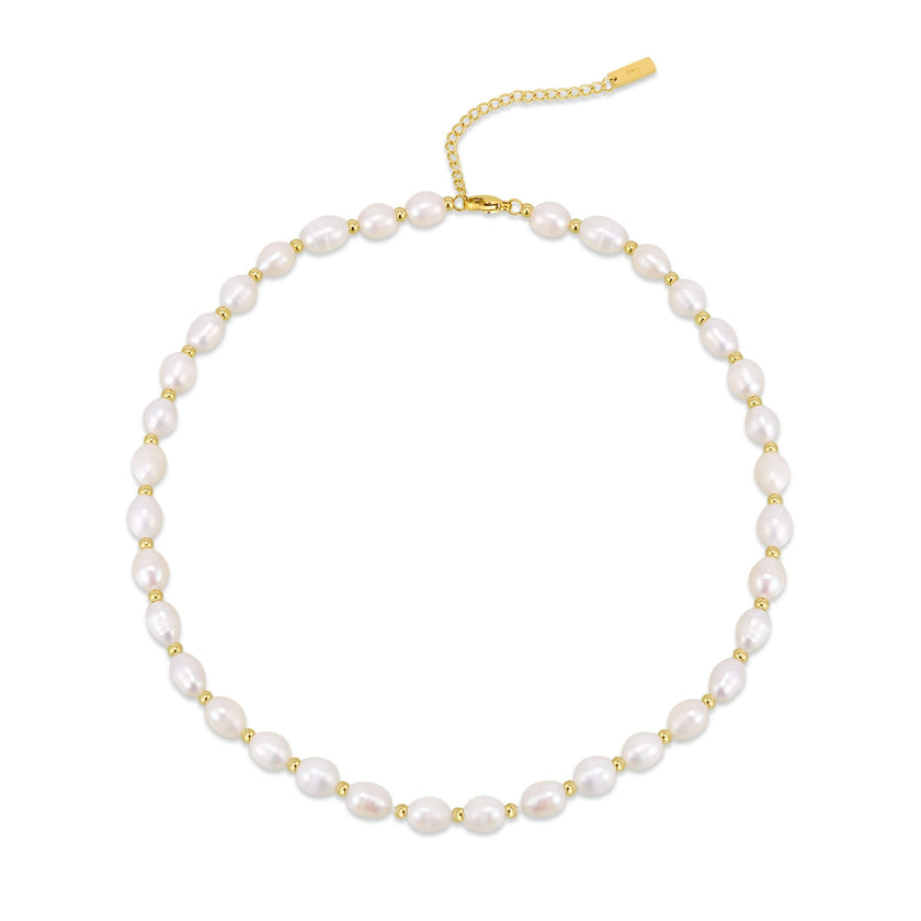 Dramatic Interlaced Freshwater Pearl & Gold Bead Necklace