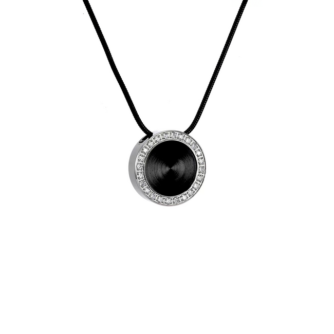 The Halo Black Enamel Pavé 30-Stone Pendant