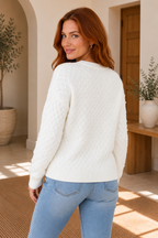Pearl Embellished Textured Knit Sweater