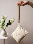 Josephine Embroidered Gold and White Wristlet