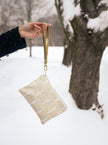 Josephine Embroidered Gold and White Wristlet