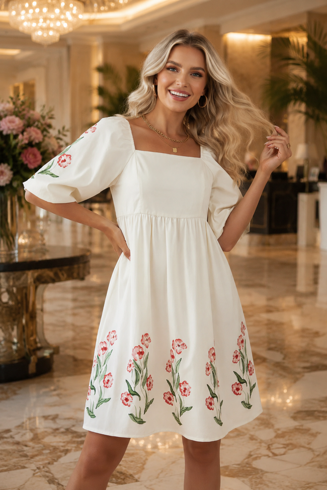Floral Puff Sleeve Babydoll Dress