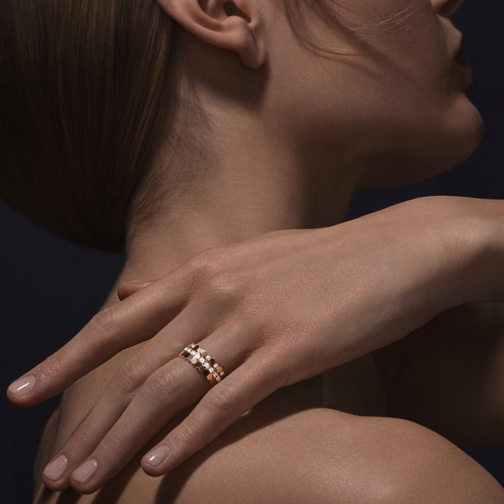 Rose gold Mon Rêve hexagonal stackable ring trio