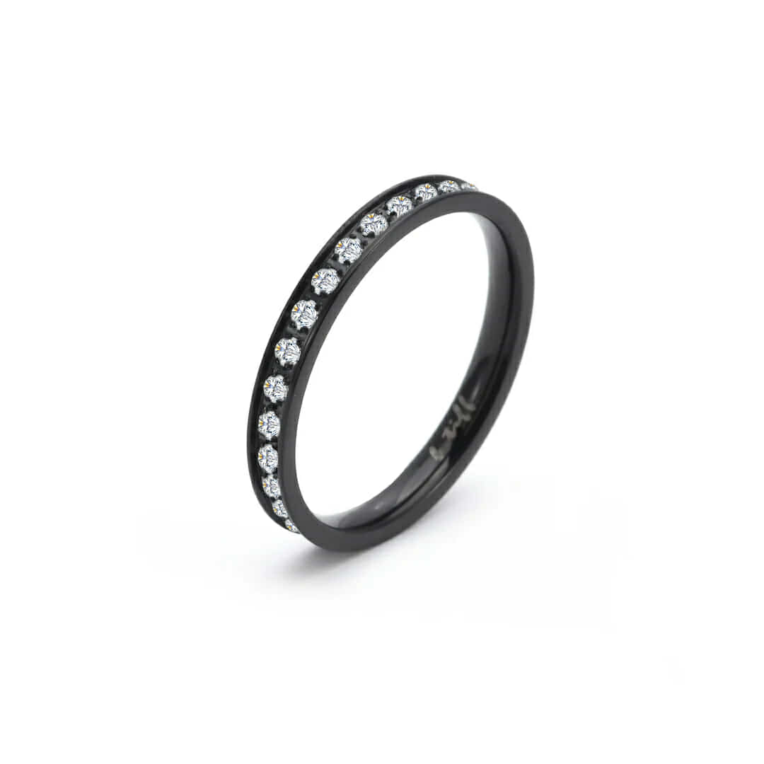 Black thin-band stacking eternity ring