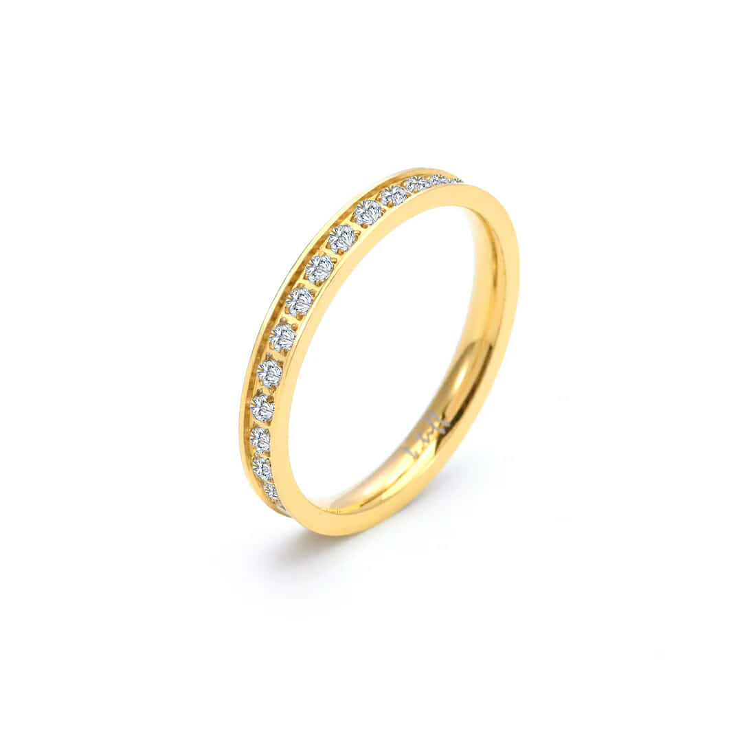 Gold thin-band stacking eternity ring
