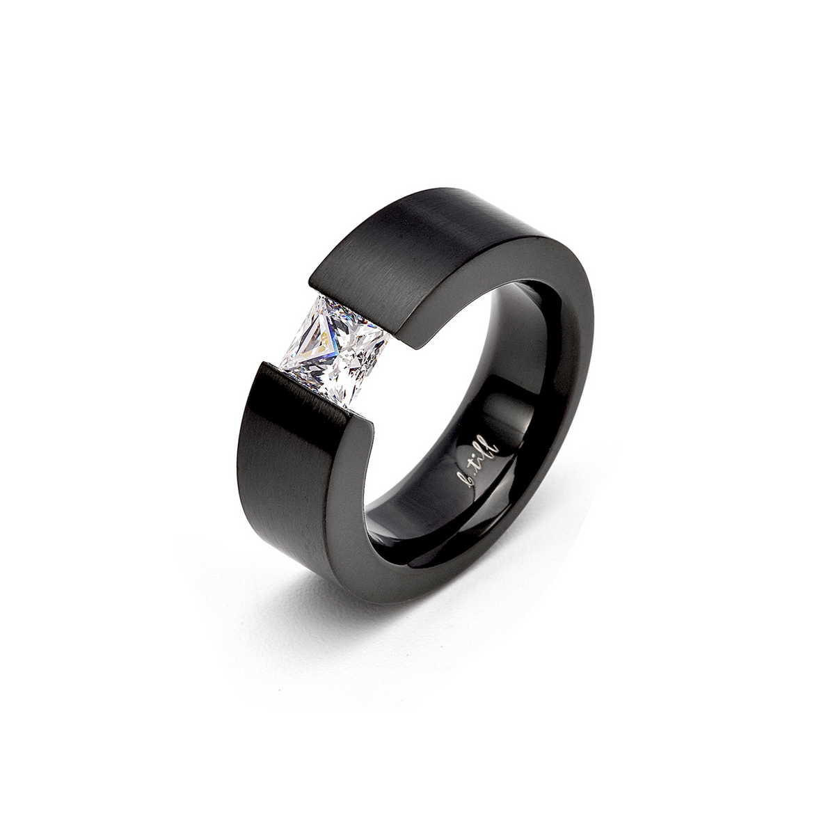1 Ct Princess Cut Black Solitaire Ring [Wide Band]