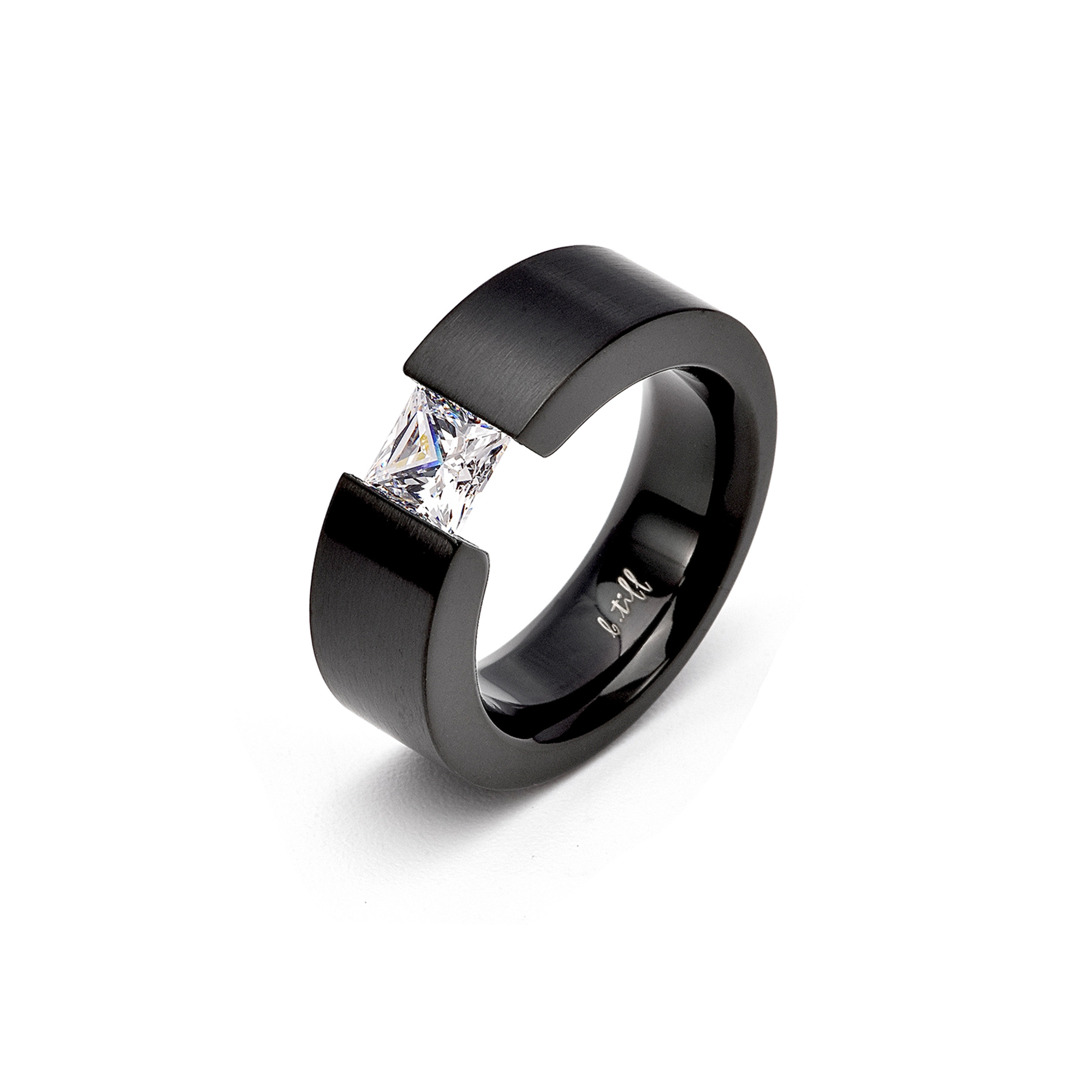 1 Ct Princess Cut Black Solitaire Ring [Wide Band]