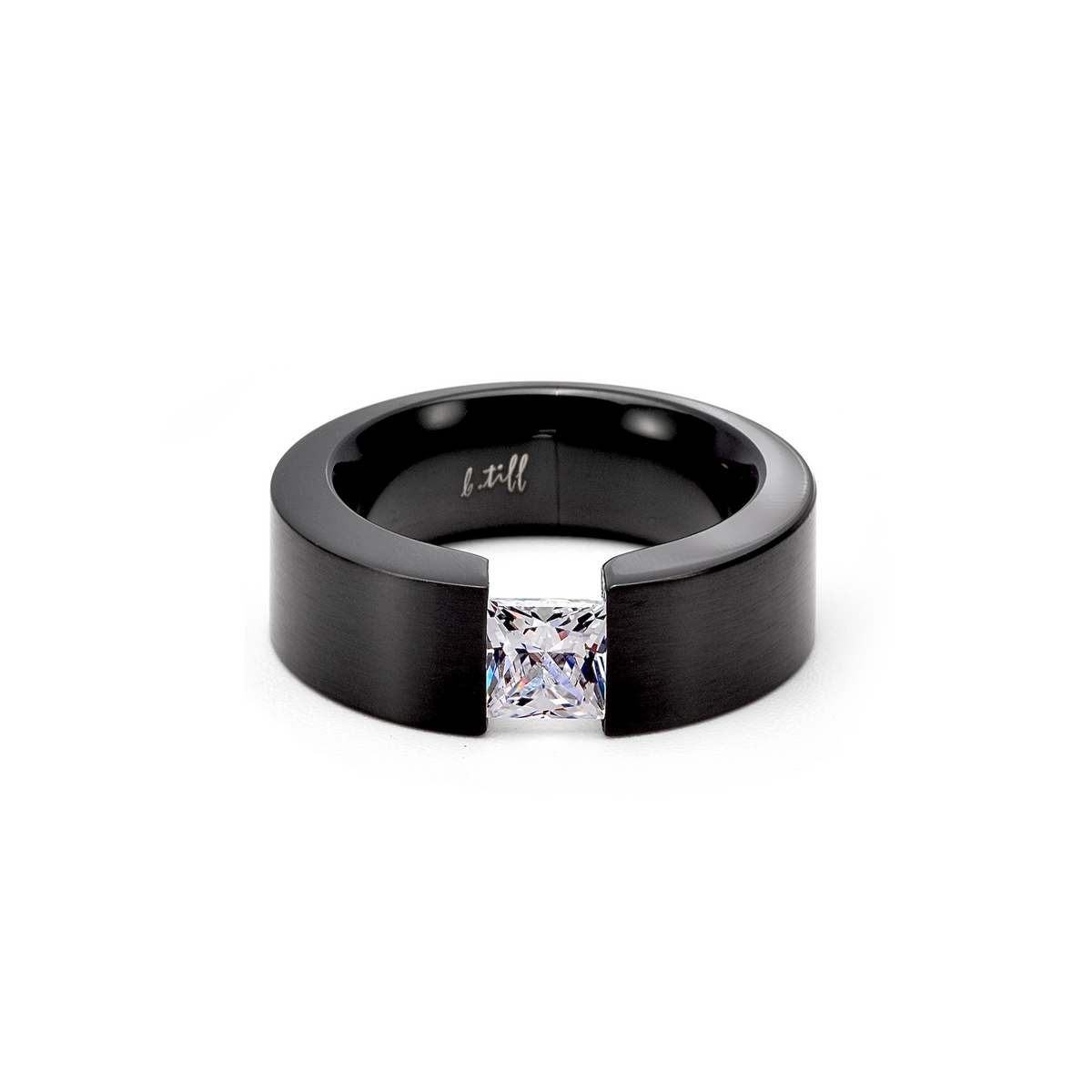 1 Ct Princess Cut Black Solitaire Ring [Wide Band]