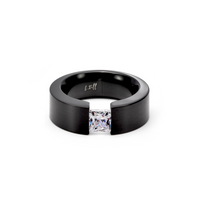 1 Ct Princess Cut Black Solitaire Ring [Wide Band]