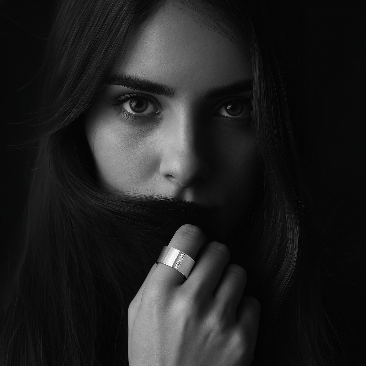 Four-stone wide-band ring