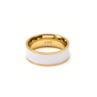 Gold-plated wide-band ring with white enamel