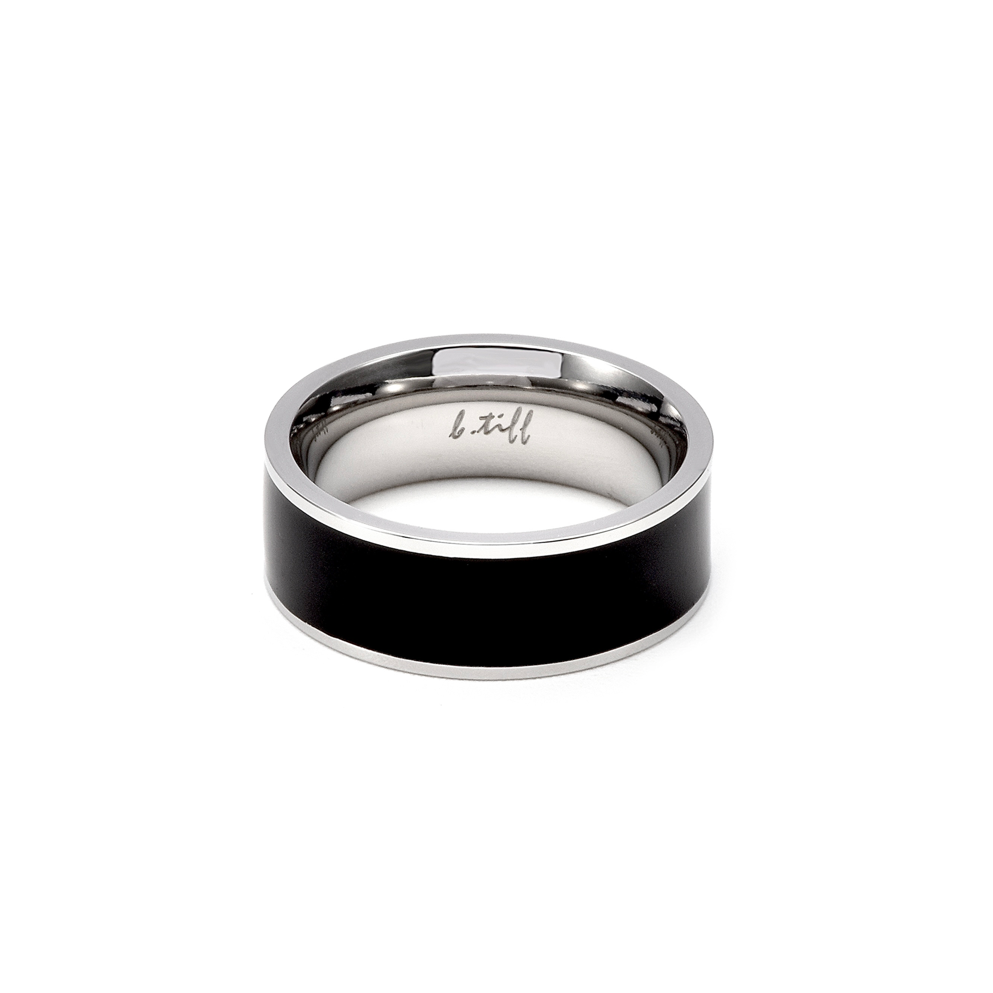 Luxe Black Enamel & Stainless Ring [Wide Band]