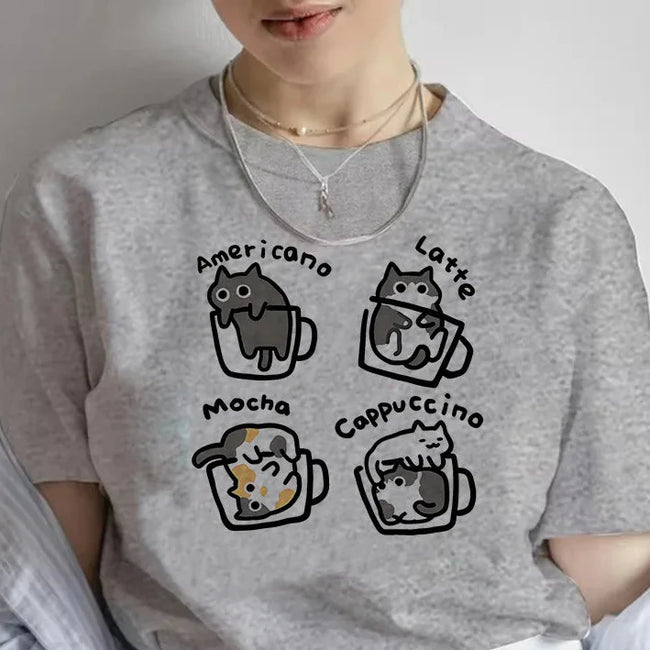 Caffeine & Catitude — Kawaii Coffee & Cats T-Shirt