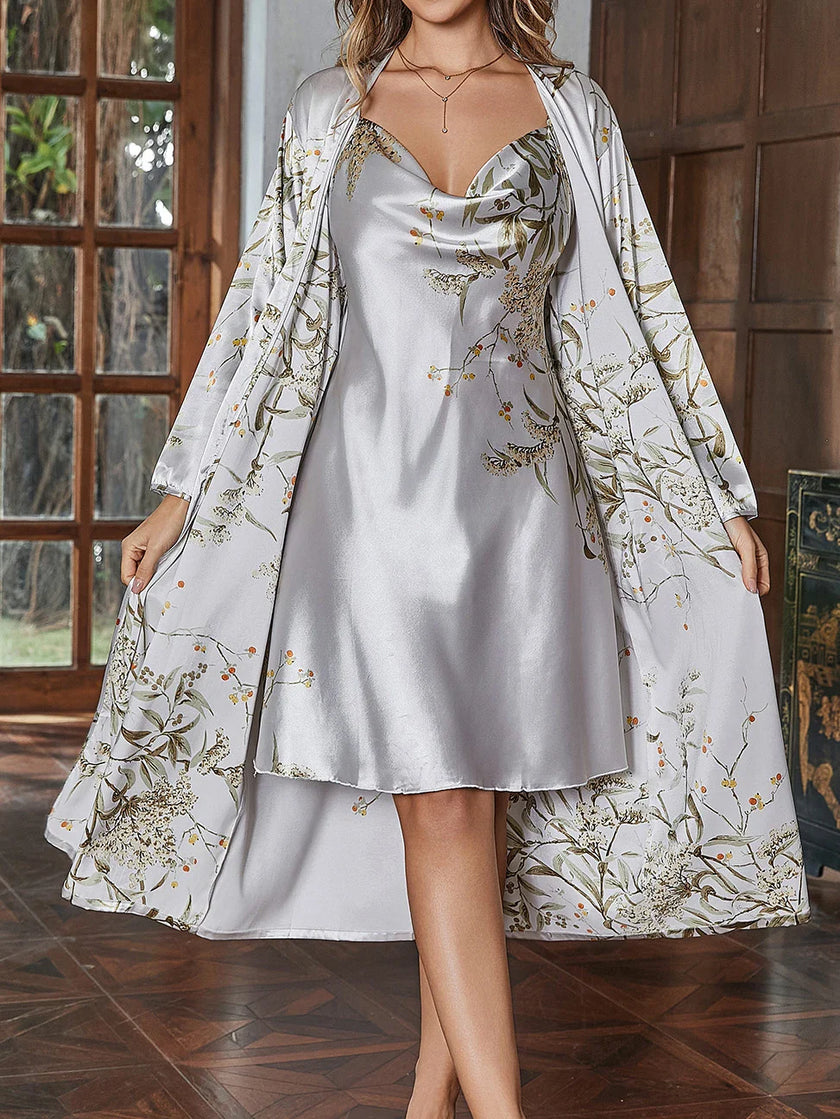 The Soft Life Beautiful Satin Robe & Nightgown Duo