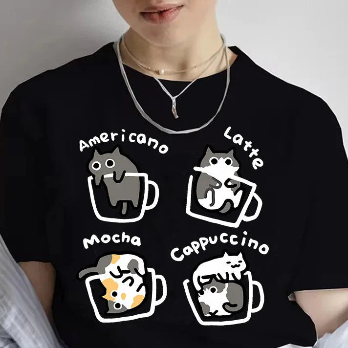 Caffeine & Catitude — Kawaii Coffee & Cats T-Shirt