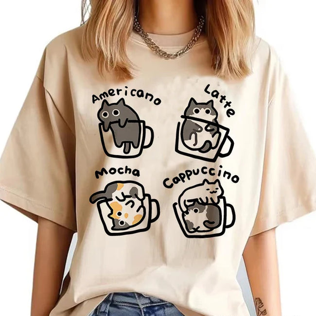 Caffeine & Catitude — Kawaii Coffee & Cats T-Shirt