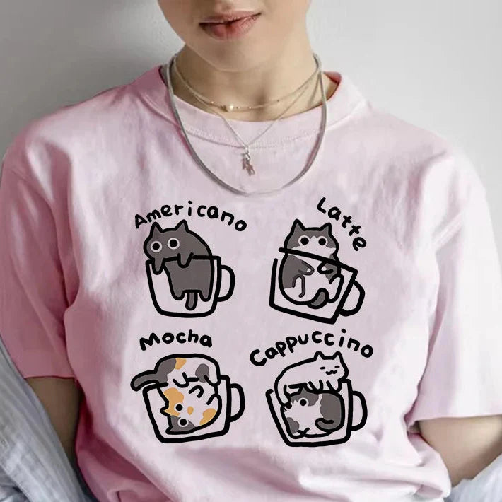 Caffeine & Catitude — Kawaii Coffee & Cats T-Shirt