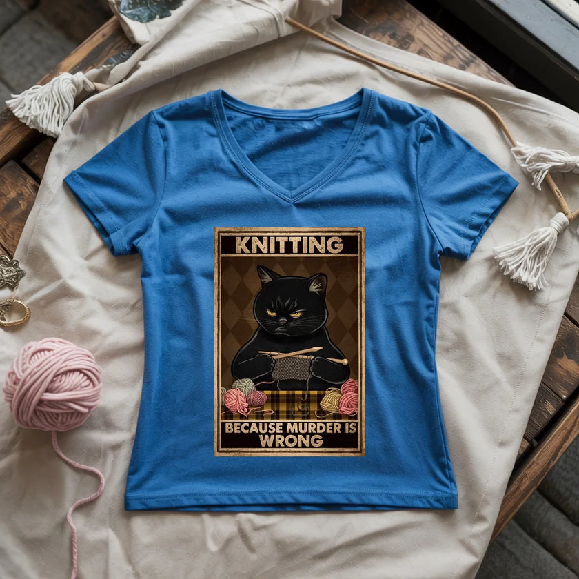 Knitting Because Murder Is Wrong Women's V-Neck Tee