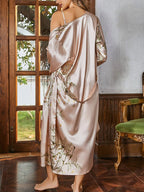 Satin robe and slip nightgown two-piece lounge set