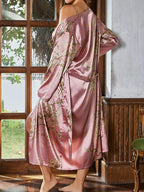 Satin robe and slip nightgown two-piece lounge set
