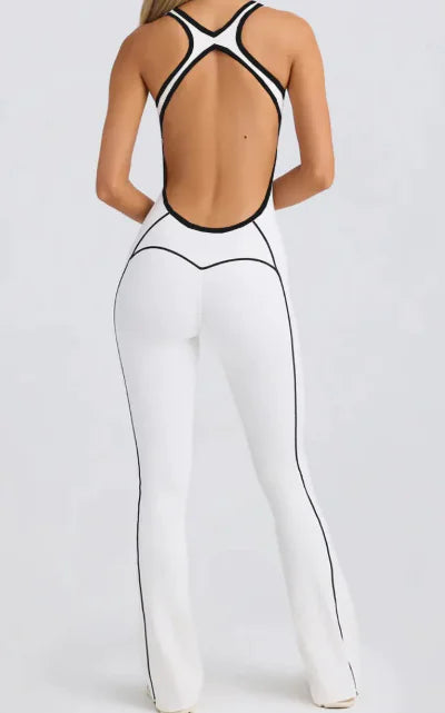 Colorblock Detail Open-Back Activewear Jumpsuit