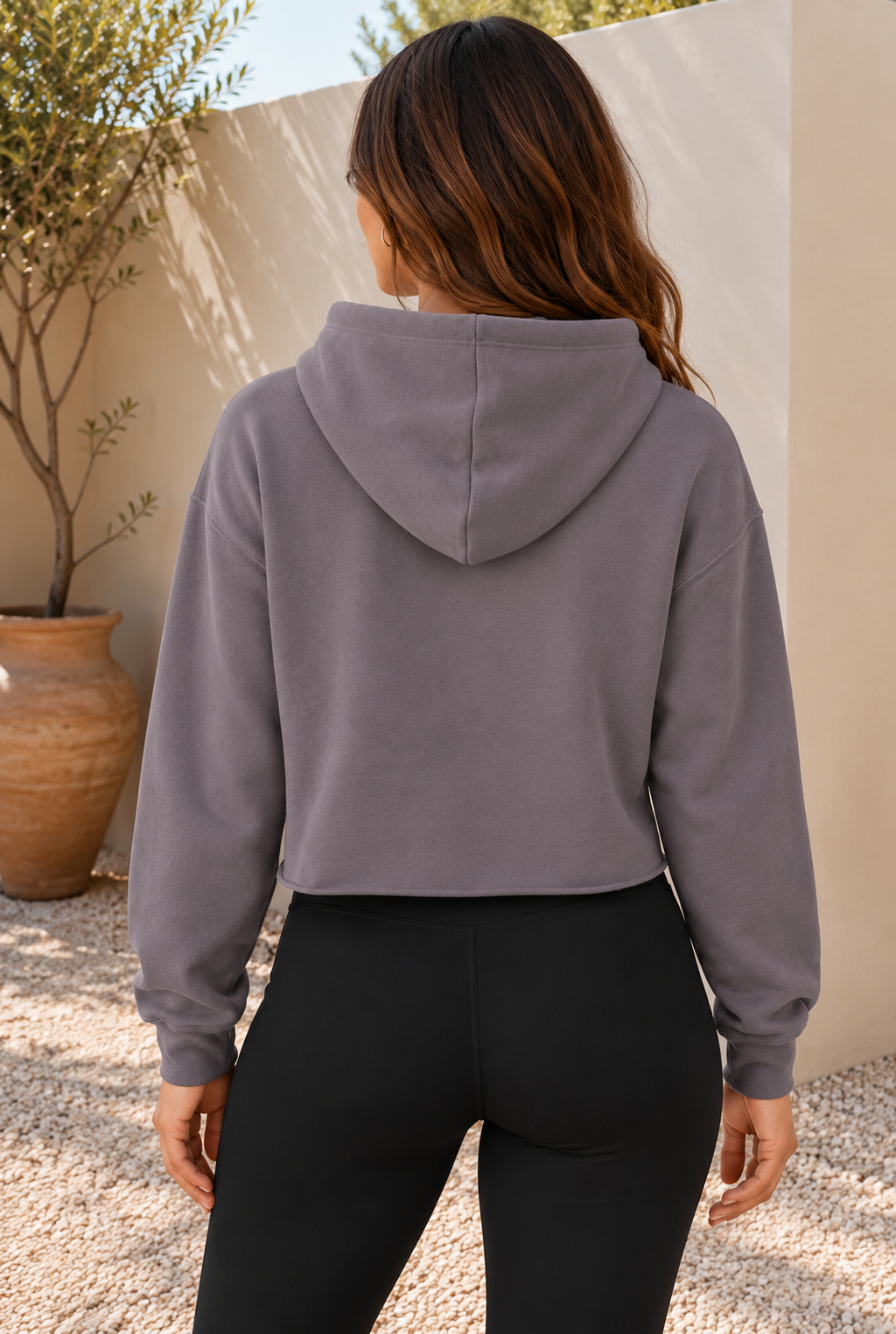 The Glam Cat Designer Raw Hem Cropped Hoodie — back view