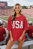USA Corded Knit Short Sleeve Graphic Top