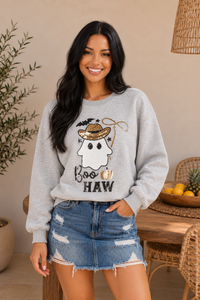 Western Ghost Sequin Halloween Sweatshirt — front view