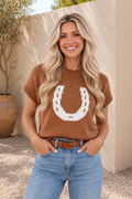 Western Horseshoe Knit Top — front view
