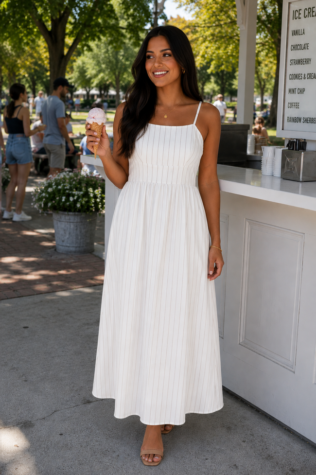 Stripe Spaghetti Strap High Waist Dress
