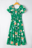 Floral Bubble Sleeve Smocked Tiered Dress