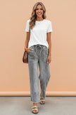 Raw Hem Denim Drawstring Wide Leg Pants