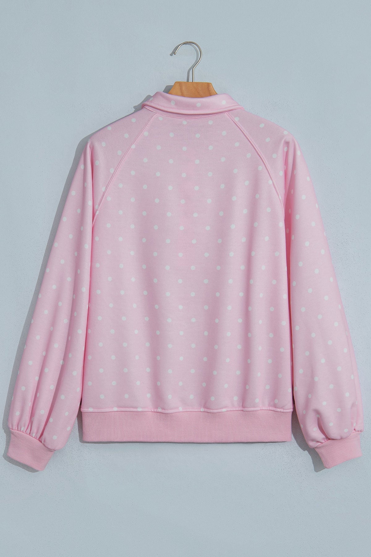 Polka dot pullover sweatshirt with metal-button collar