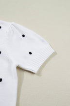 Polka dot bubble-sleeve lightweight knit sweater