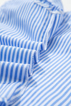 Striped bow-back blouse with ruffle sleeves and square neckline