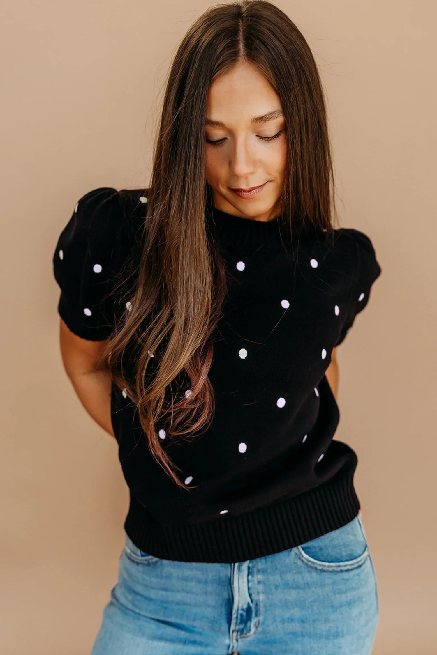 Adorable Polka Dot Bubble Sleeve Sweater