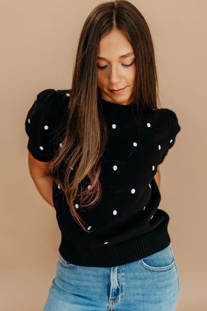 Adorable Polka Dot Bubble Sleeve Sweater