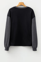Rhinestone Pumpkin Contrast Sleeve Top — back view with contrast sleeves