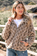 Sherpa rhombus zip-up hooded jacket