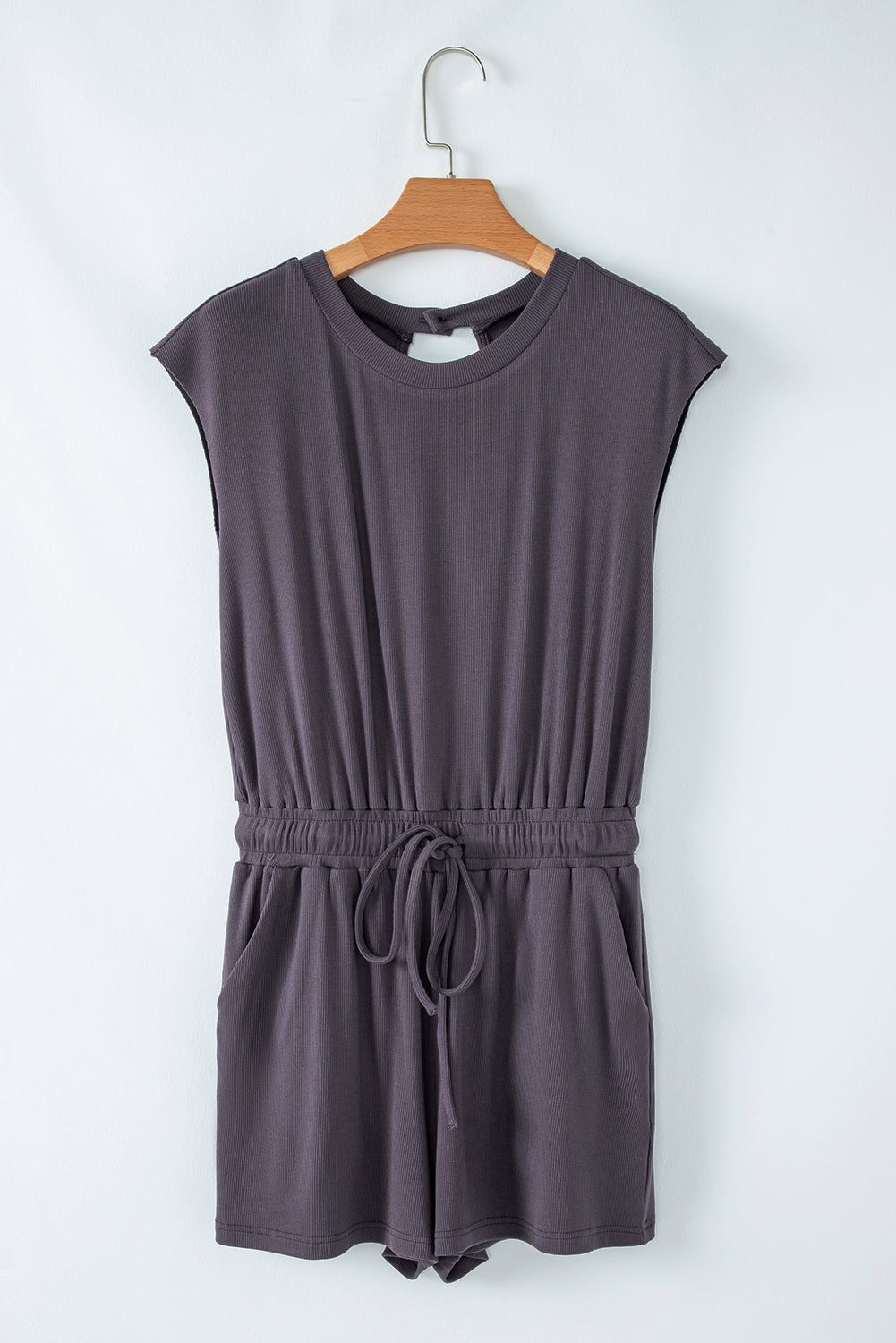 Solid Open-Back Cap Sleeve Knit Romper