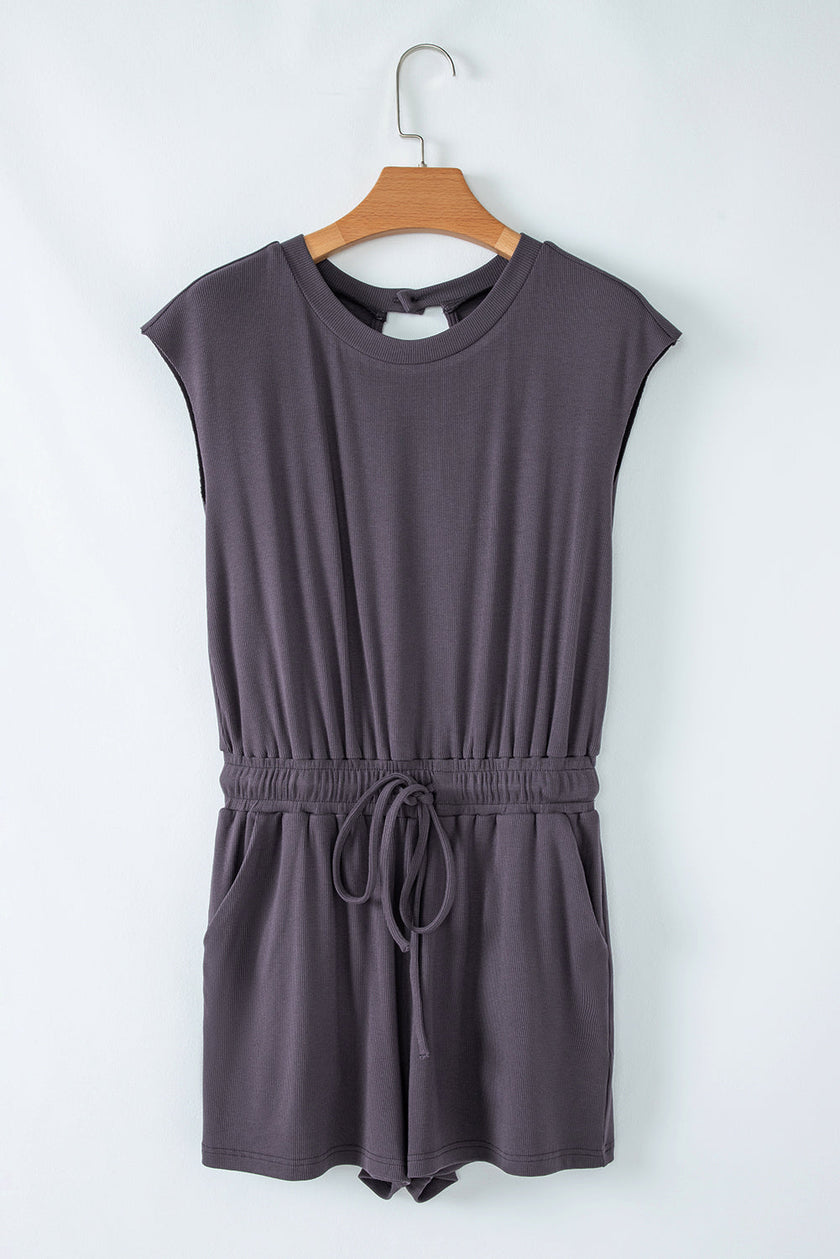 Solid Open-Back Cap Sleeve Knit Romper