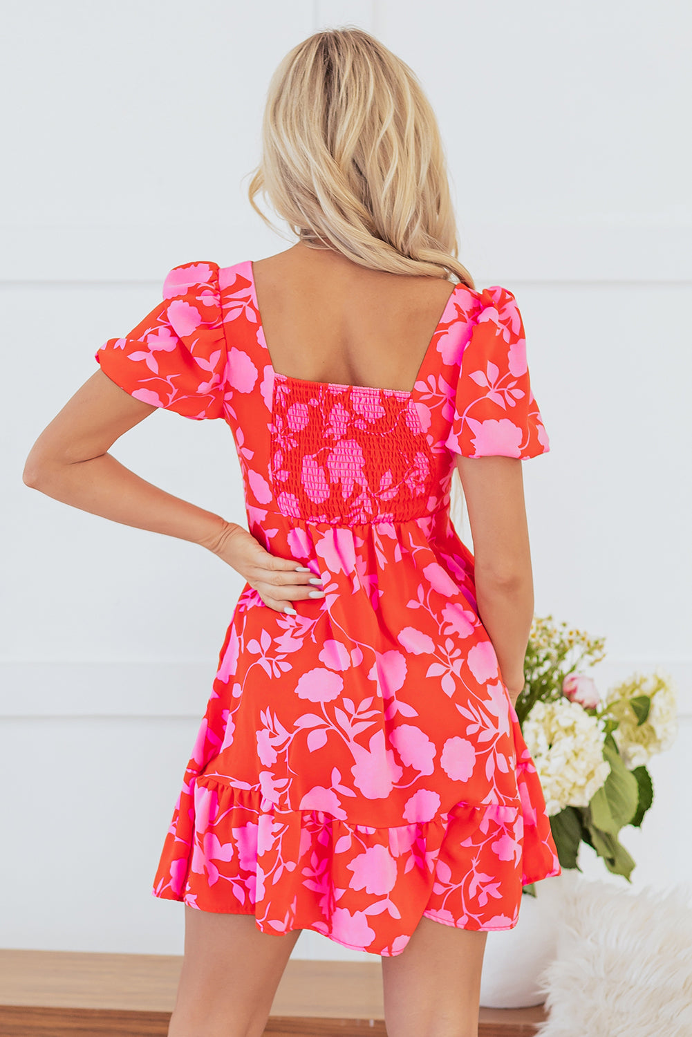 Sweetheart Neck Bubble Sleeve Ruffle Dress