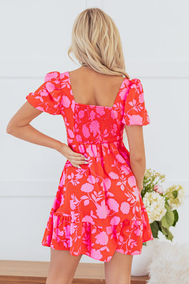 Sweetheart Neck Bubble Sleeve Ruffle Dress