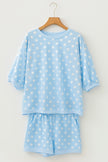 Green Polka Dot Oversized Top Drawstring Short Set