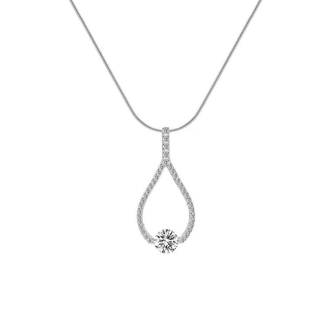 Lovely 1 ct Solitaire Pave Larme Pendant Necklace