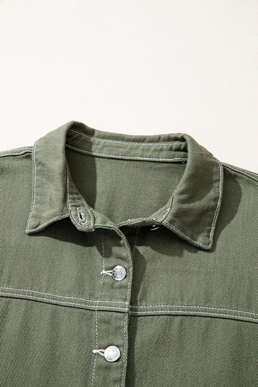 Timeless Denim Button-Up Collared Jacket