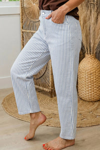 Striped High Waist Barrel Leg Jeans