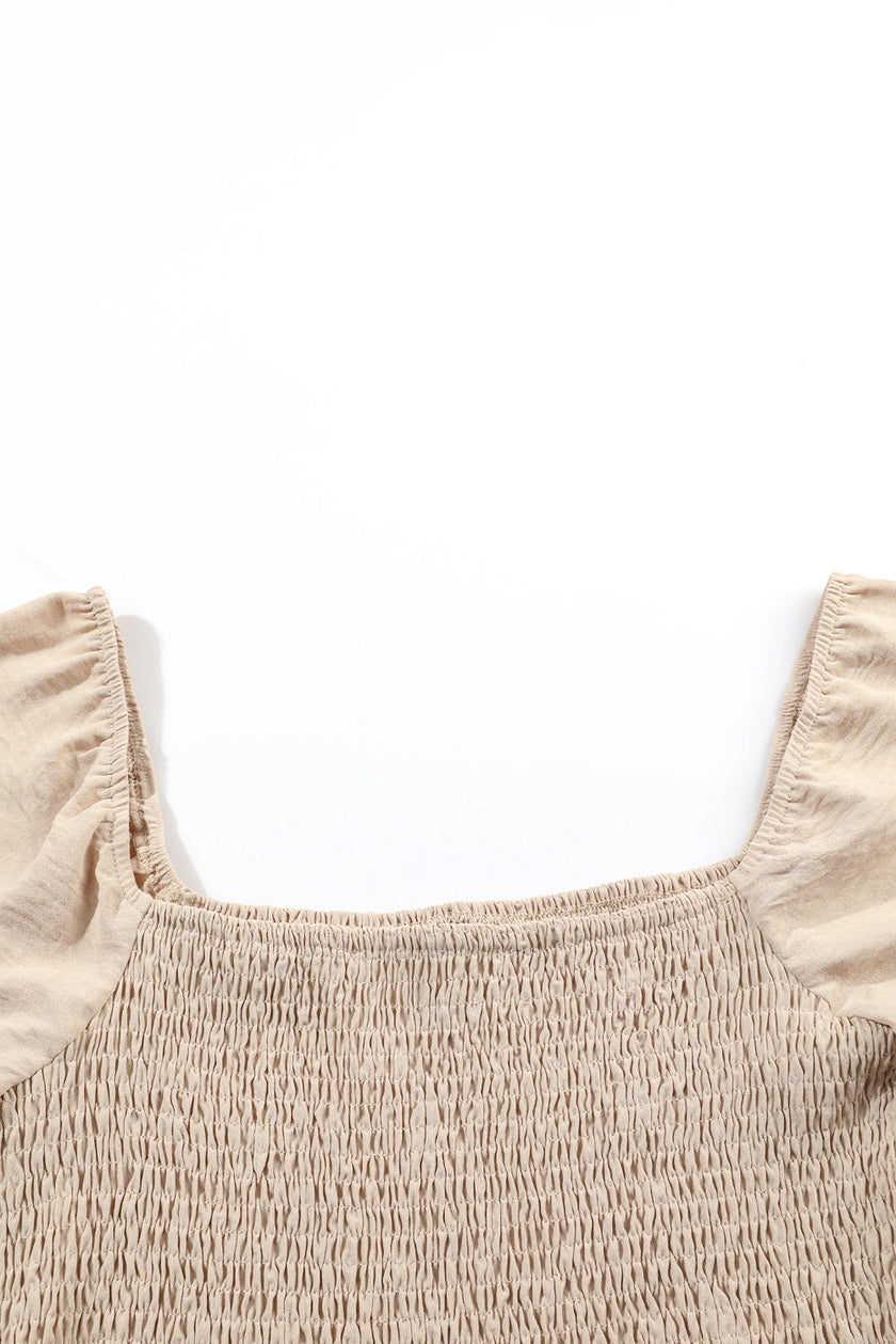 Bubble Sleeve Smocked Wide Leg Jumpsuit