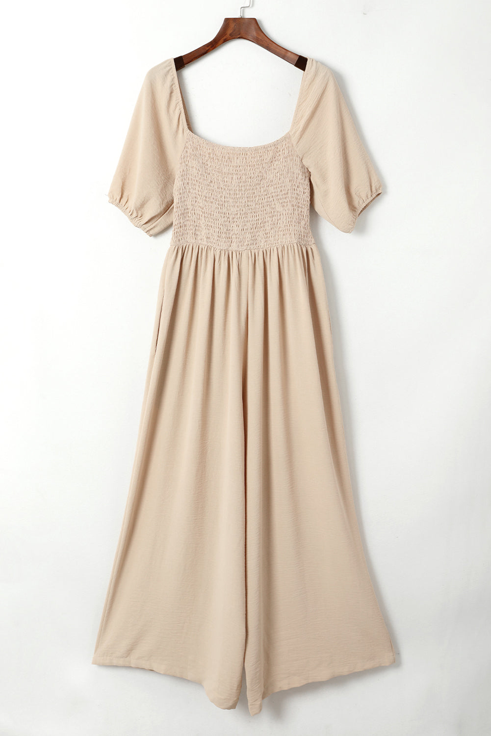 Bubble Sleeve Smocked Wide Leg Jumpsuit