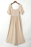 Bubble Sleeve Smocked Wide Leg Jumpsuit